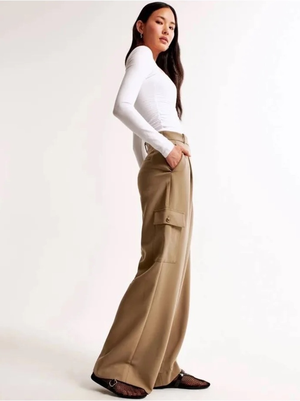 Abercrombie & Fitch 6 Wide Leg Cargo Pants High Rise Office Neutral Retro Trendy